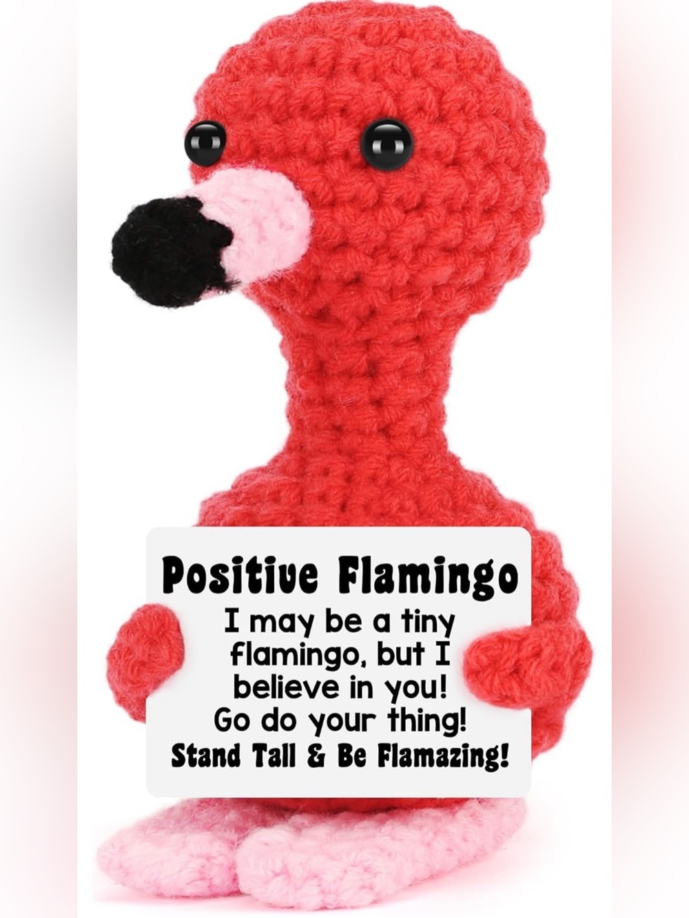 Emotional Support Doll- Pink Flamingo Hand Crocheted with Uplifting Message